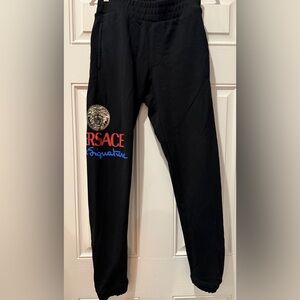 Versace Black Joggers with Red and Blue Logo